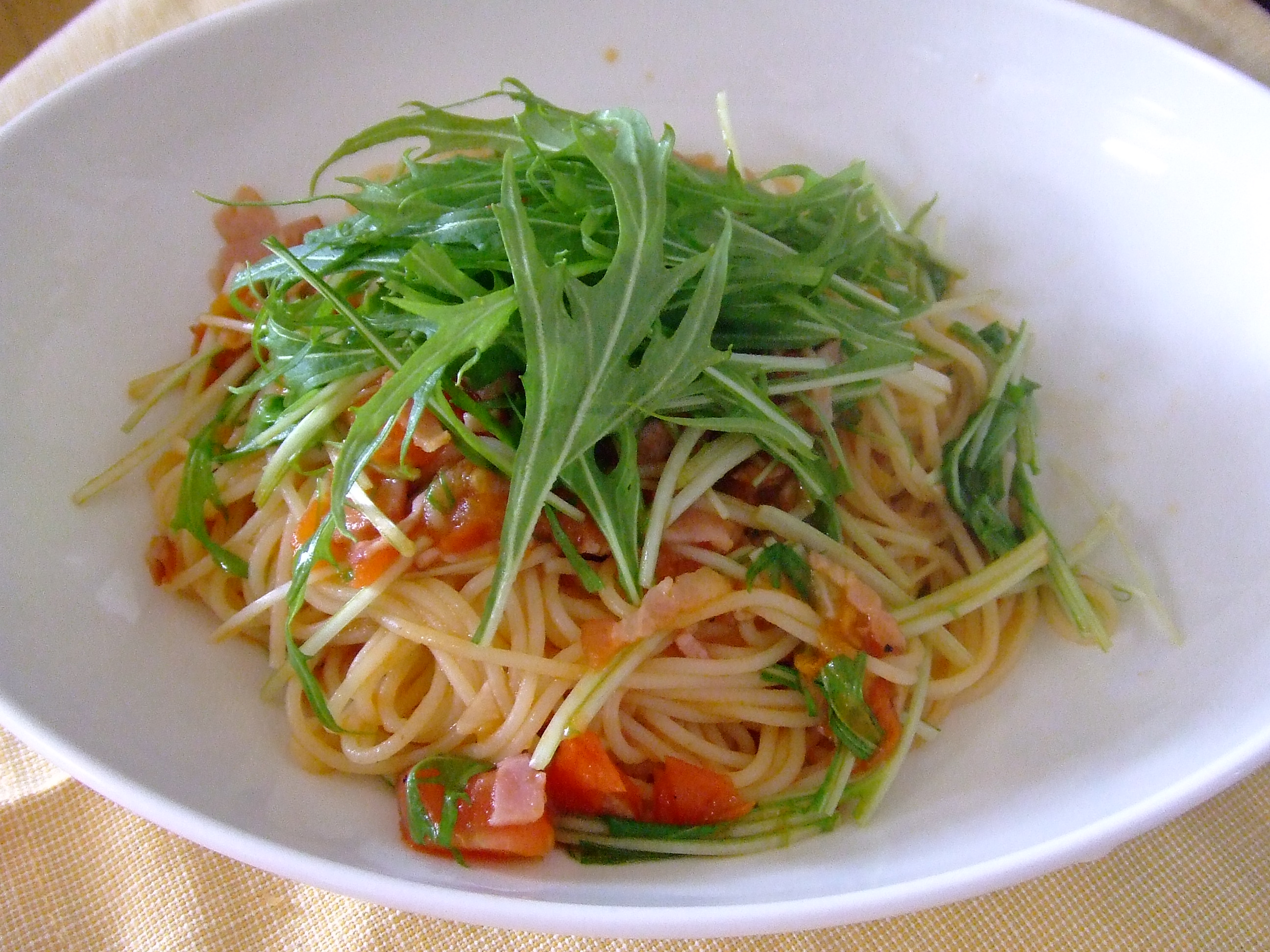 フレッシュトマトと水菜のパスタ おうち 美 カフェ化計画 Viens Chez Moi